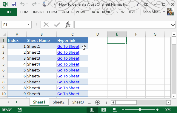 How To Generate A List Of Sheet Names From A Workbook Without Vba How To Excel